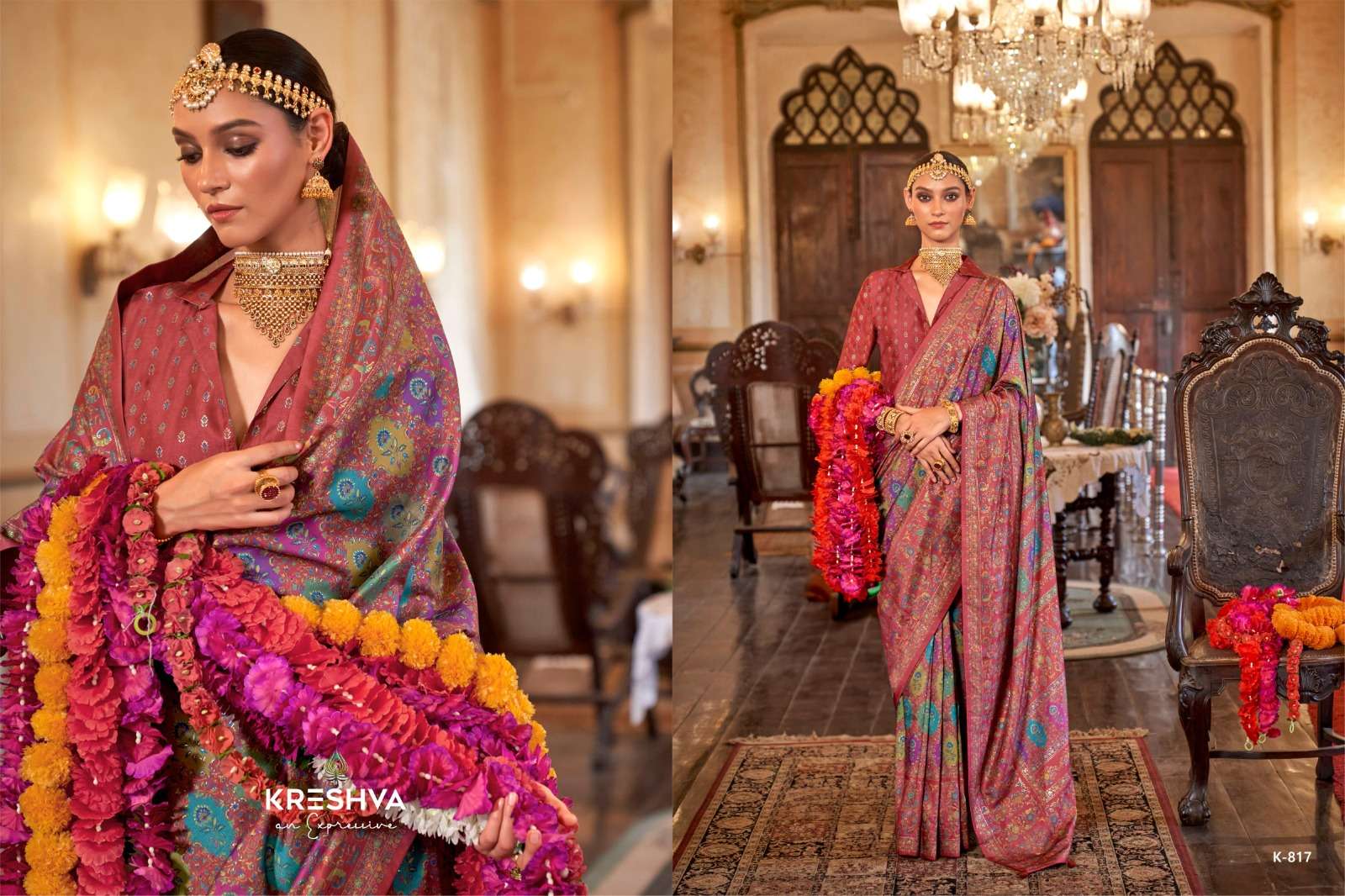 kreshva presents pushpa rani  wedding wear silk saree catalog wholesaler and exporter in surat