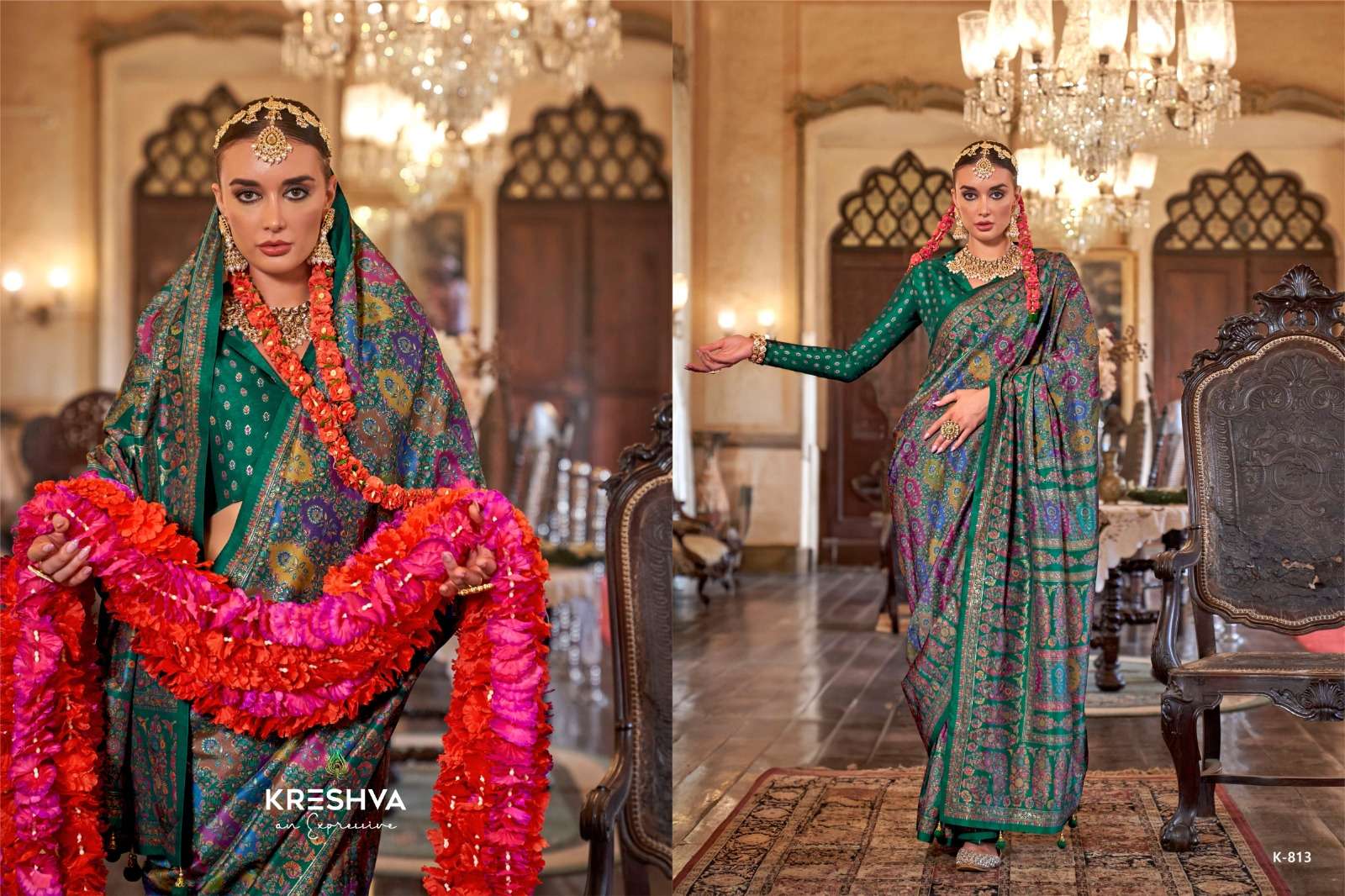 kreshva presents pushpa rani  wedding wear silk saree catalog wholesaler and exporter in surat