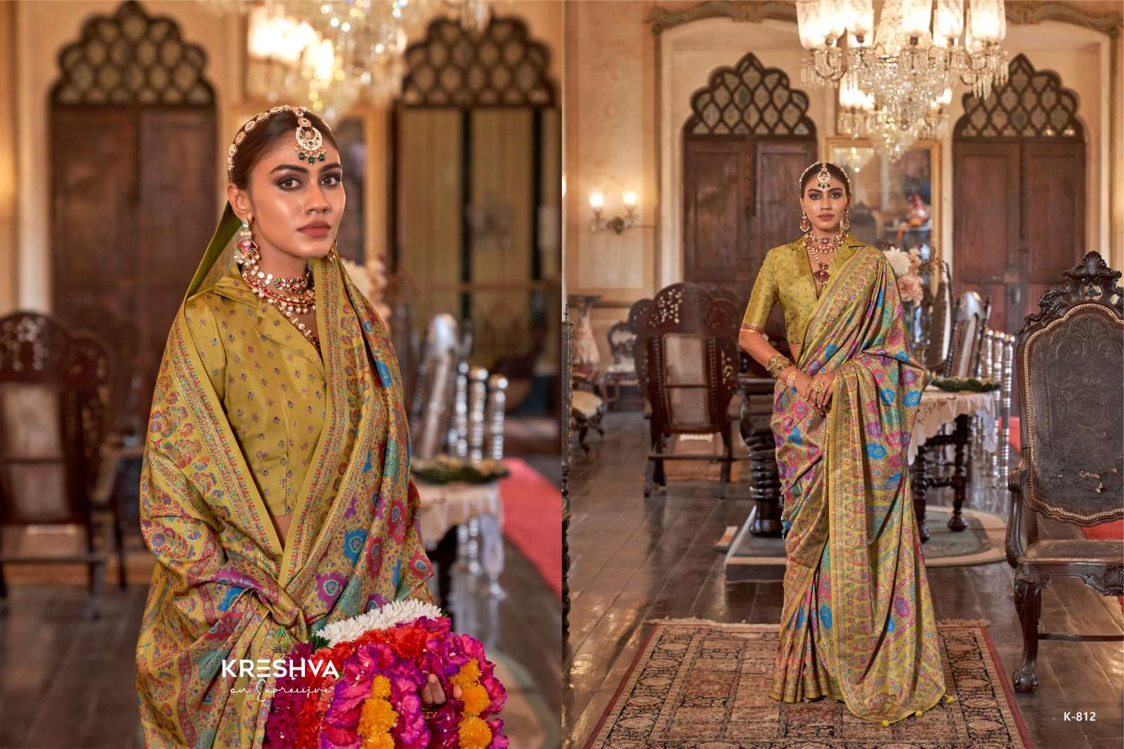 kreshva presents pushpa rani  wedding wear silk saree catalog wholesaler and exporter in surat