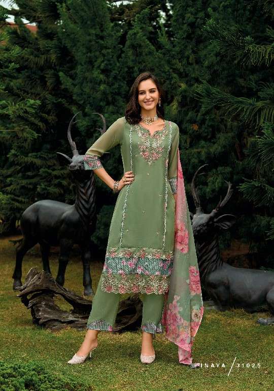 lady leela presents Inaya vol-2 readymade organza modern 3pcs kurtis catalog wholesaler and exporter 