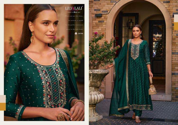 Lily & Lali Presents Anarkali Readymade Vichitra Silk Handwork 3pcs Kurtis Catalog Wholesaler And Exporter 