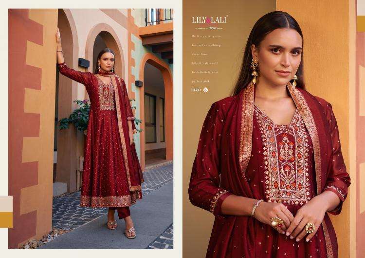 Lily & Lali Presents Anarkali Readymade Vichitra Silk Handwork 3pcs Kurtis Catalog Wholesaler And Exporter 