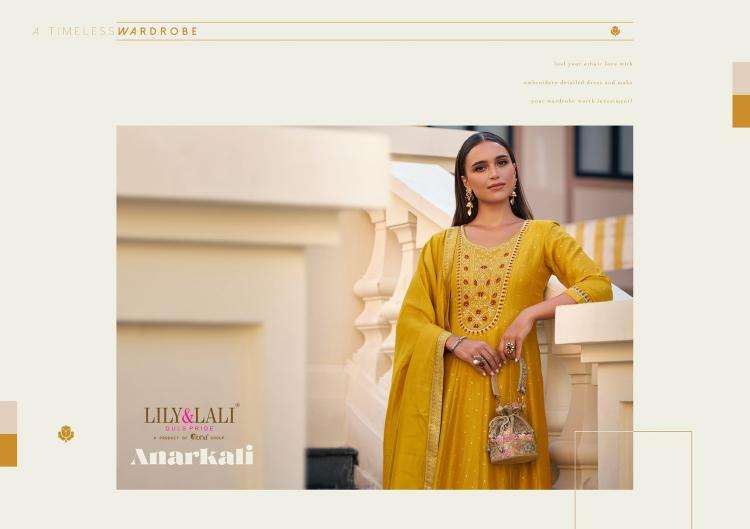 Lily & Lali Presents Anarkali Readymade Vichitra Silk Handwork 3pcs Kurtis Catalog Wholesaler And Exporter 