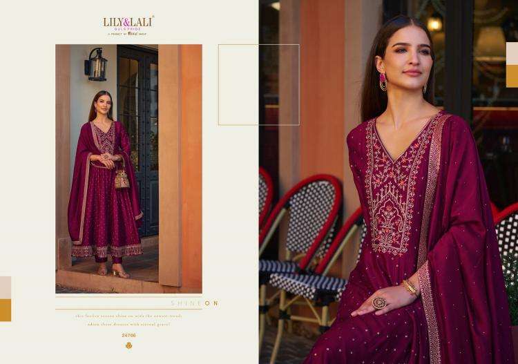Lily & Lali Presents Anarkali Readymade Vichitra Silk Handwork 3pcs Kurtis Catalog Wholesaler And Exporter 