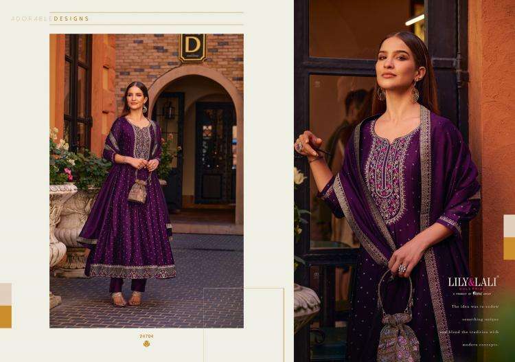 Lily & Lali Presents Anarkali Readymade Vichitra Silk Handwork 3pcs Kurtis Catalog Wholesaler And Exporter 