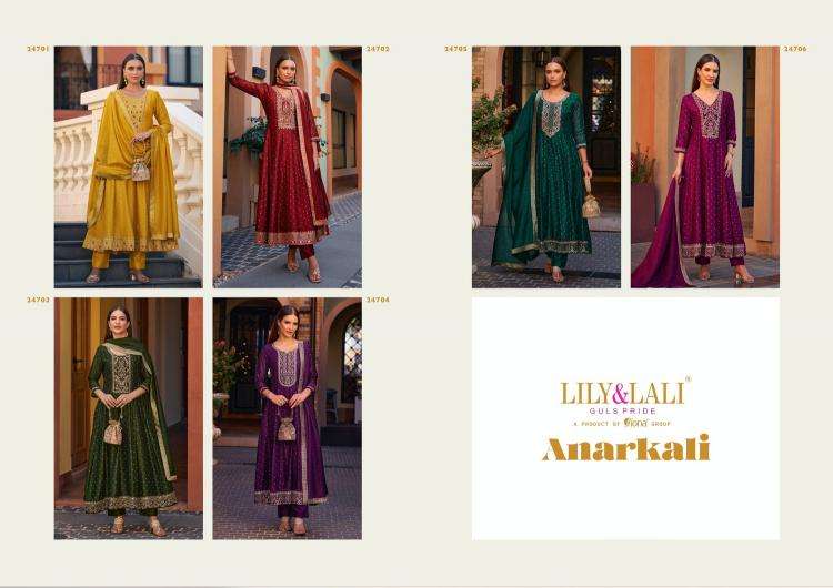Lily & Lali Presents Anarkali Readymade Vichitra Silk Handwork 3pcs Kurtis Catalog Wholesaler And Exporter 