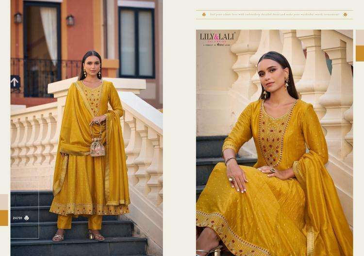 Lily & Lali Presents Anarkali Readymade Vichitra Silk Handwork 3pcs Kurtis Catalog Wholesaler And Exporter 
