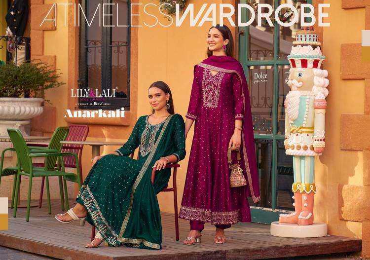 Lily & Lali Presents Anarkali Readymade Vichitra Silk Handwork 3pcs Kurtis Catalog Wholesaler And Exporter 