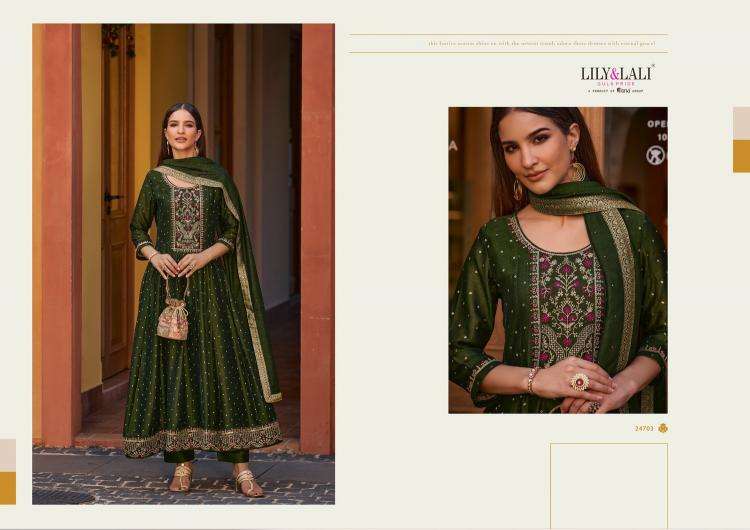 Lily & Lali Presents Anarkali Readymade Vichitra Silk Handwork 3pcs Kurtis Catalog Wholesaler And Exporter 