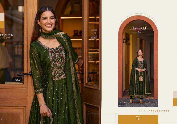 Lily & Lali Presents Anarkali Readymade Vichitra Silk Handwork 3pcs Kurtis Catalog Wholesaler And Exporter 