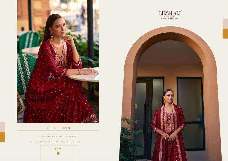 Lily & Lali Presents Anarkali Readymade Vichitra Silk Handwork 3pcs Kurtis Catalog Wholesaler And Exporter 