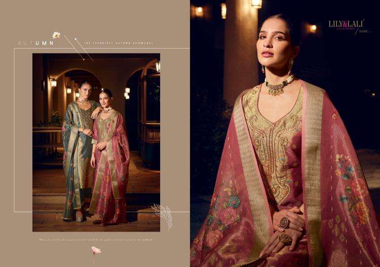 lily & lali presents faridan vol-2 fully stitch banarasi simar jari silk designer ladies kurtis catalog wholesaler and exporter 
