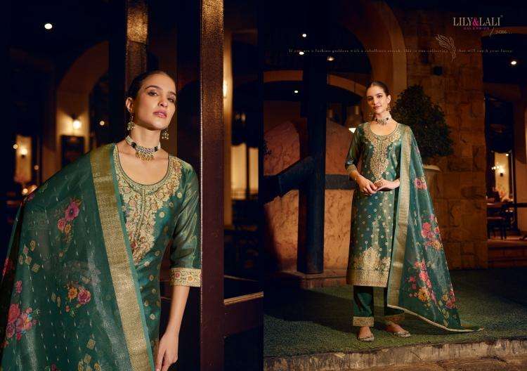 lily & lali presents faridan vol-2 fully stitch banarasi simar jari silk designer ladies kurtis catalog wholesaler and exporter 