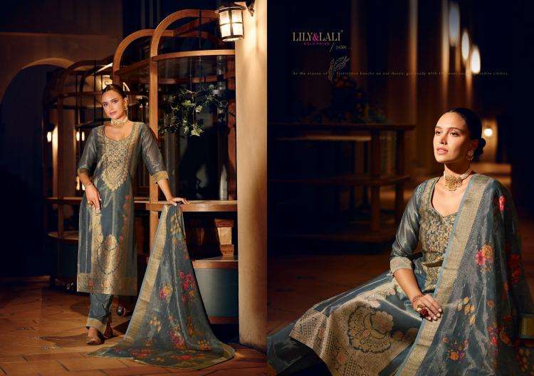 lily & lali presents faridan vol-2 fully stitch banarasi simar jari silk designer ladies kurtis catalog wholesaler and exporter 