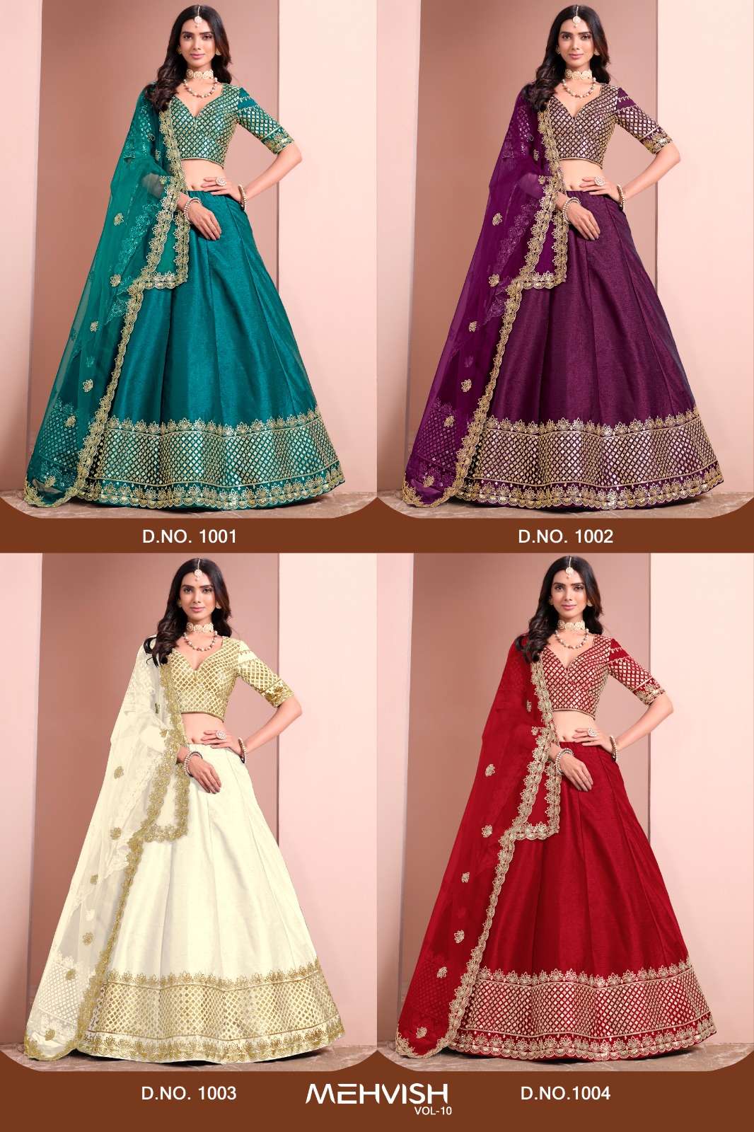 MEHVISH PRESENTS MEHVISH VOL-10 FANCY SILK DESIGNER LOOK LEHNGHA CHOLI CATALOG WHOLESALER AND EXPORTER IN SURAT