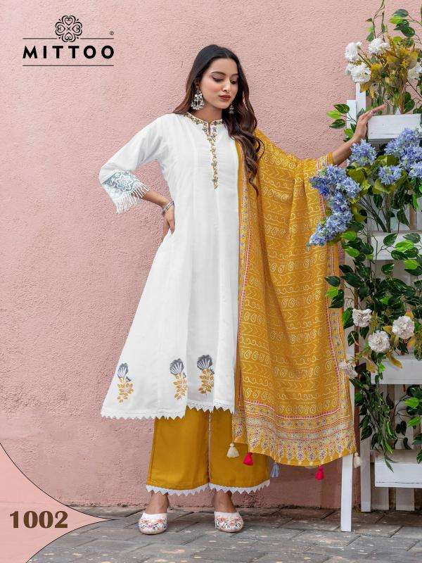 mittoo presents baarati  fully stitch vichitra 3pcs dress for womens catalog wholesaler and exporter 