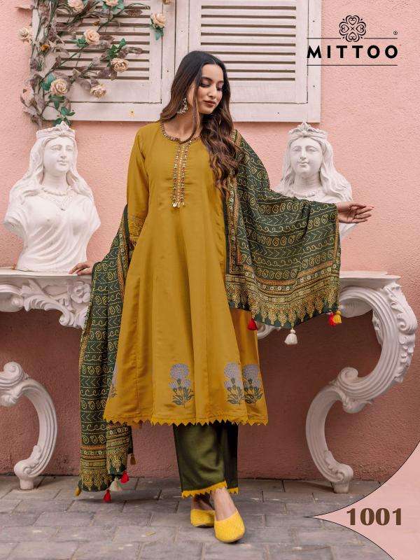 mittoo presents baarati  fully stitch vichitra 3pcs dress for womens catalog wholesaler and exporter 