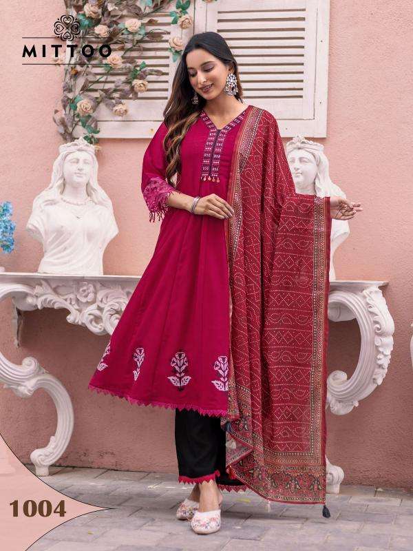 mittoo presents baarati  fully stitch vichitra 3pcs dress for womens catalog wholesaler and exporter 