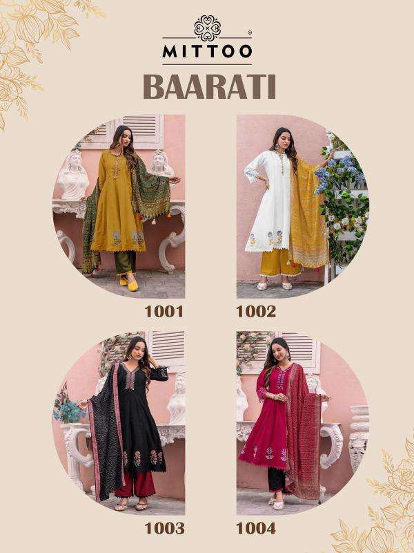 mittoo presents baarati  fully stitch vichitra 3pcs dress for womens catalog wholesaler and exporter 