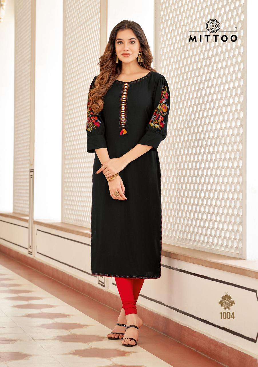 MITTOO PRESENTS KAAMIYA FANCY RAYON KURTIS CATALOG WHOLESALER AND EXPORTER IN SURAT