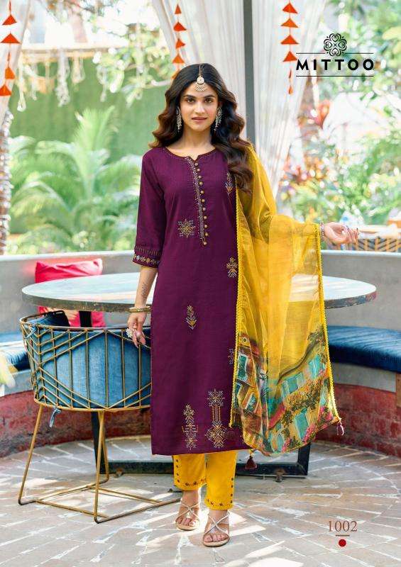 mittoo presents khoobsurat viscose weaving readymade elegant style 3pcs kurtis catalog wholesaler and exporter 