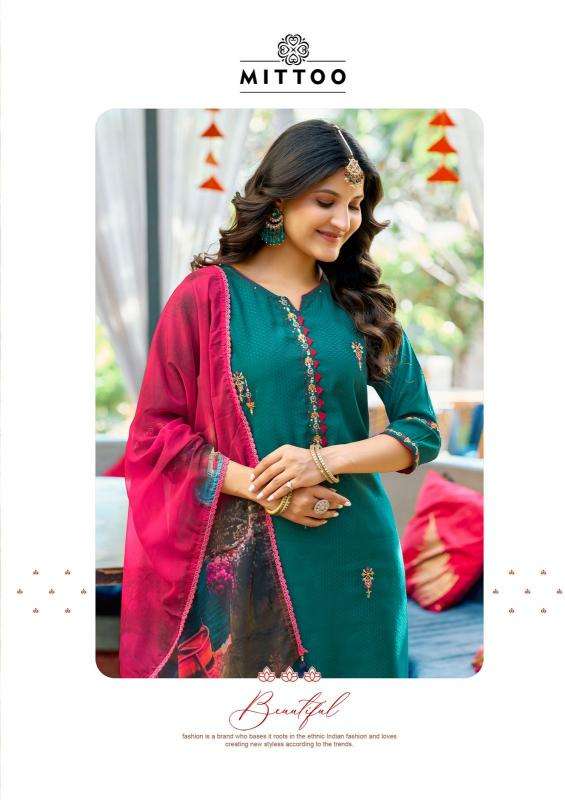 mittoo presents khoobsurat viscose weaving readymade elegant style 3pcs kurtis catalog wholesaler and exporter 