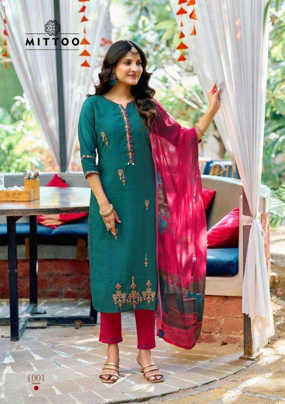 mittoo presents khoobsurat viscose weaving readymade elegant style 3pcs kurtis catalog wholesaler and exporter 