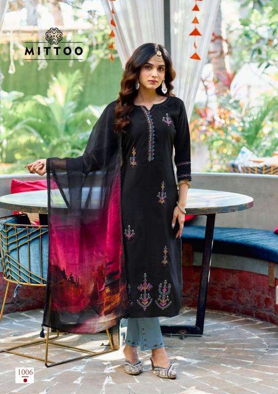 mittoo presents khoobsurat viscose weaving readymade elegant style 3pcs kurtis catalog wholesaler and exporter 