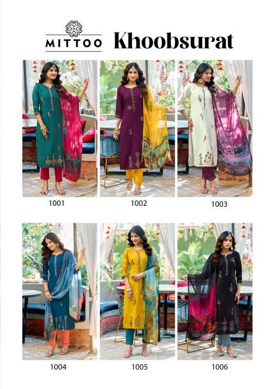 mittoo presents khoobsurat viscose weaving readymade elegant style 3pcs kurtis catalog wholesaler and exporter 