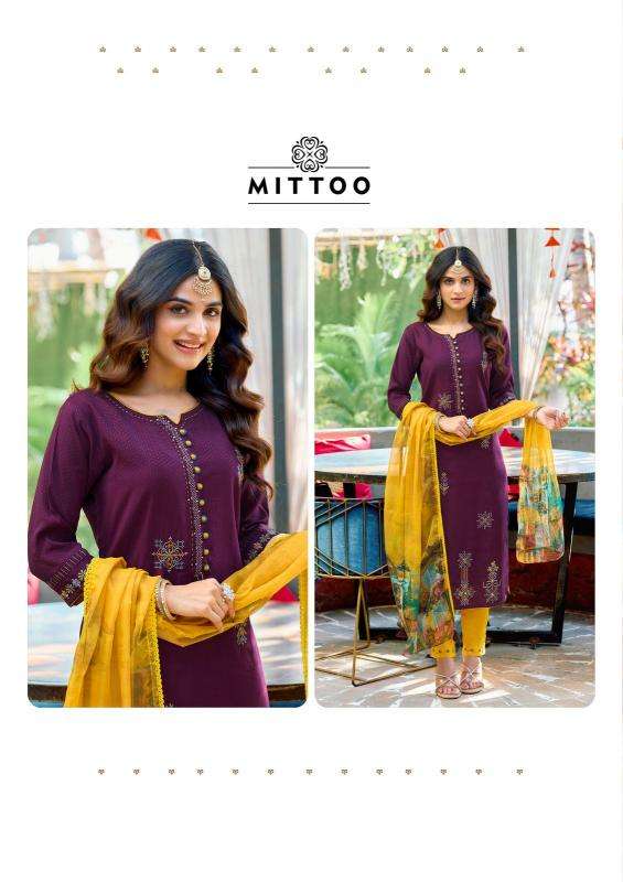 mittoo presents khoobsurat viscose weaving readymade elegant style 3pcs kurtis catalog wholesaler and exporter 