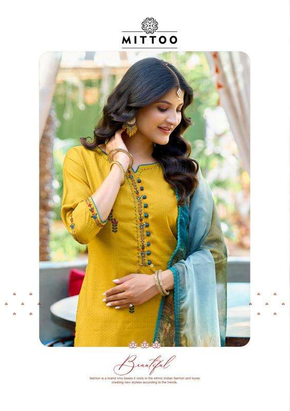mittoo presents khoobsurat viscose weaving readymade elegant style 3pcs kurtis catalog wholesaler and exporter 
