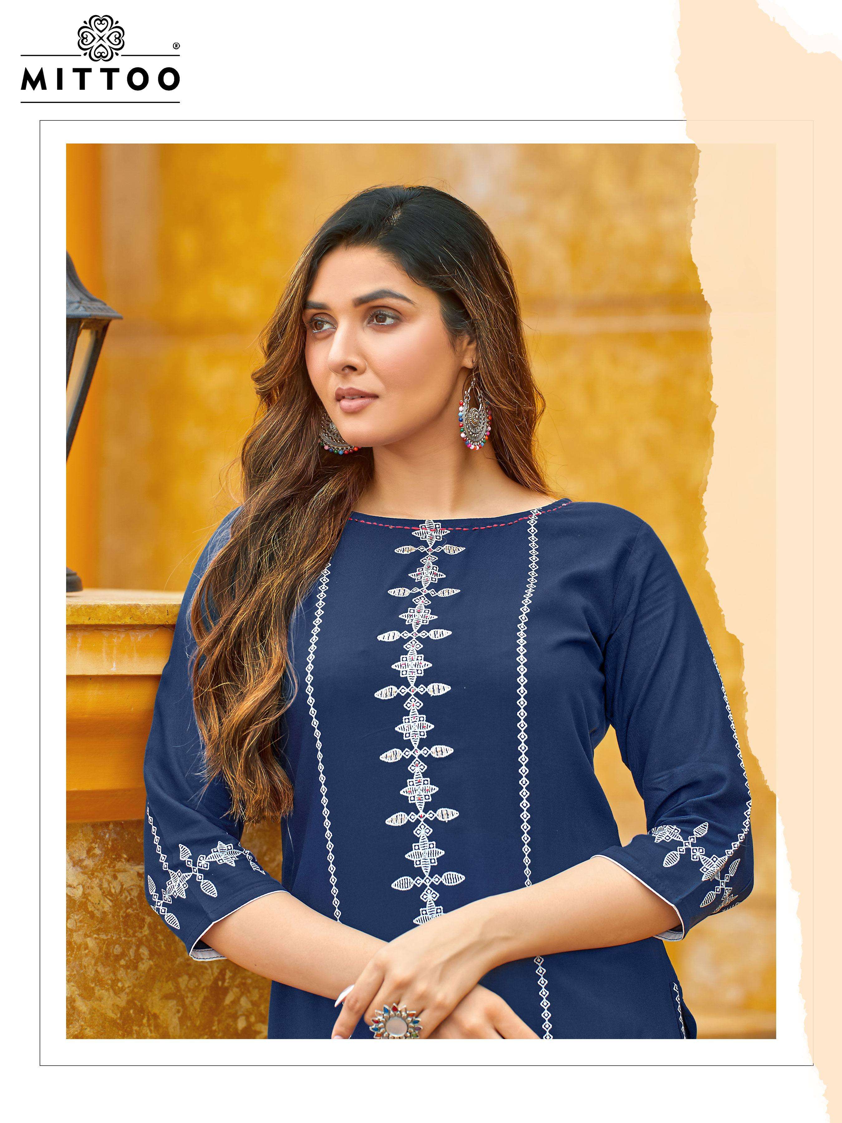 MITTOO PRESENTS SAAYRA FANCY RAYON KURTIS CATALOG WHOLESALER AND EXPORTER IN SURAT