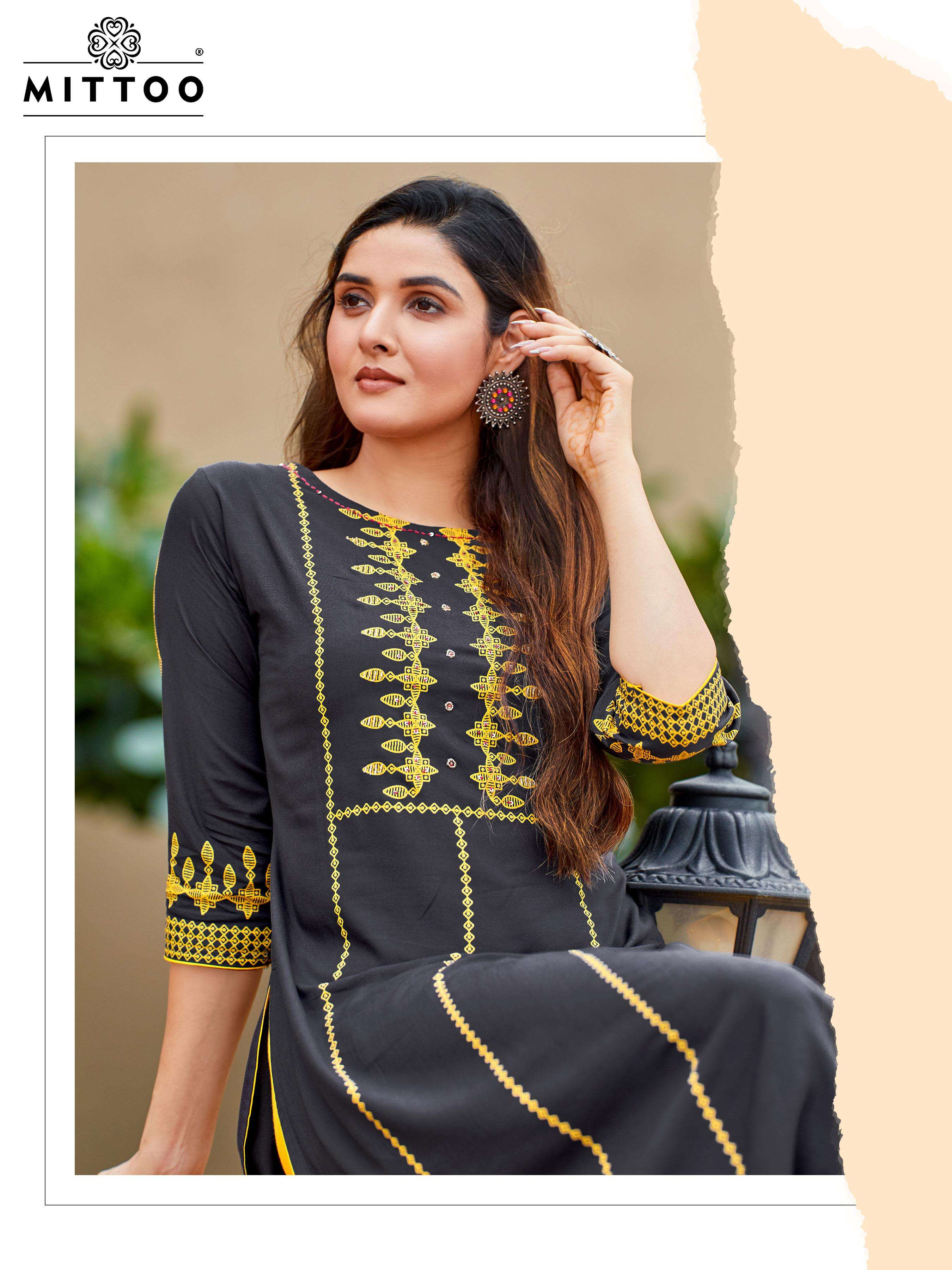 MITTOO PRESENTS SAAYRA FANCY RAYON KURTIS CATALOG WHOLESALER AND EXPORTER IN SURAT