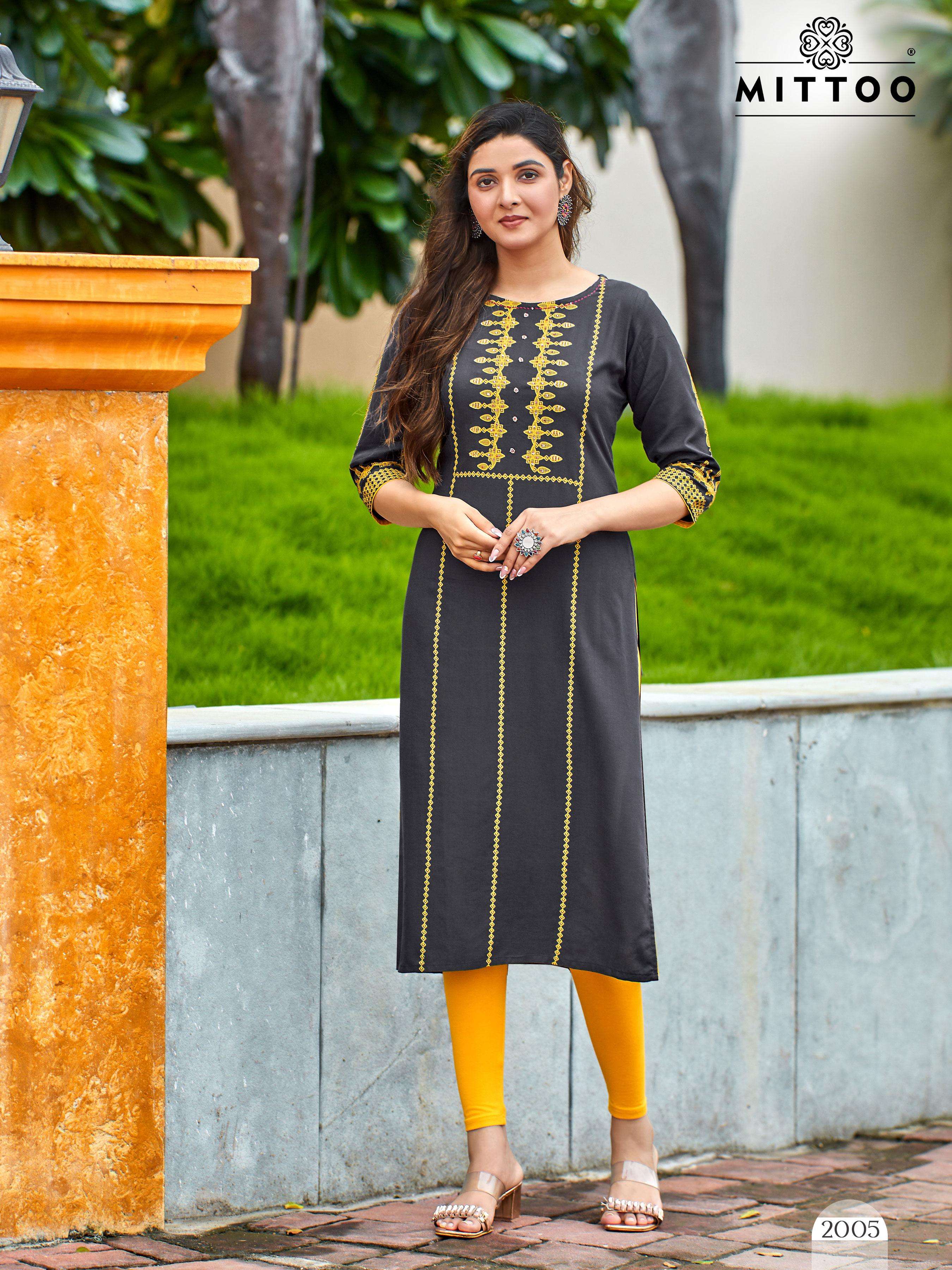 MITTOO PRESENTS SAAYRA FANCY RAYON KURTIS CATALOG WHOLESALER AND EXPORTER IN SURAT