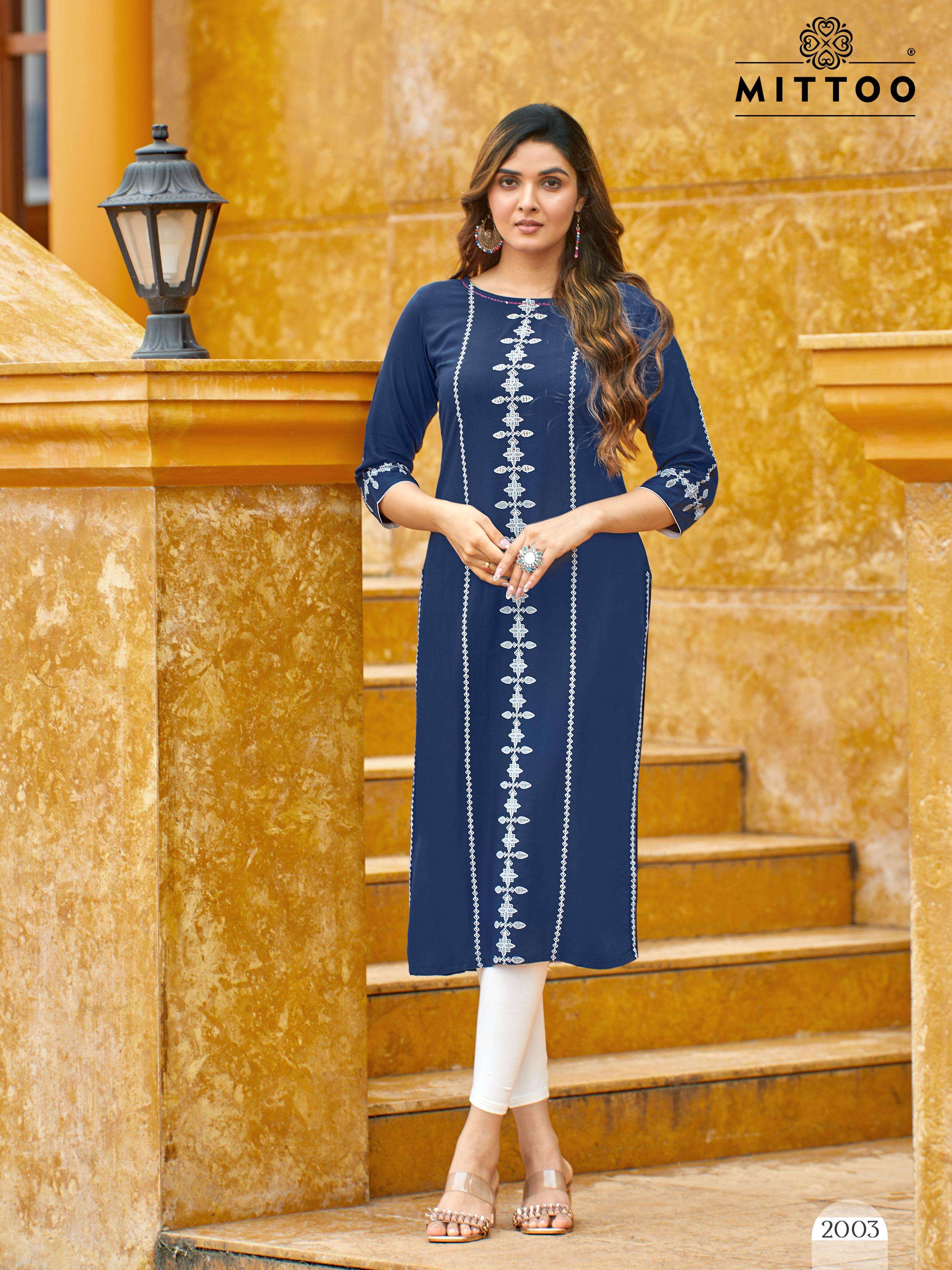 MITTOO PRESENTS SAAYRA FANCY RAYON KURTIS CATALOG WHOLESALER AND EXPORTER IN SURAT