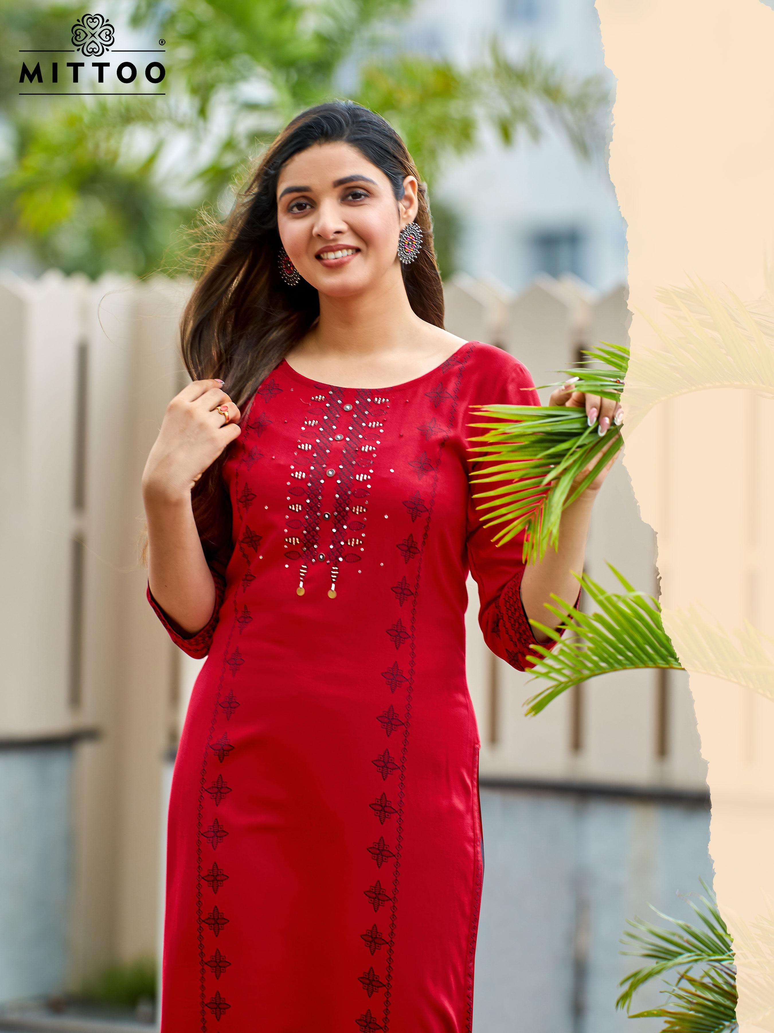 MITTOO PRESENTS SAAYRA FANCY RAYON KURTIS CATALOG WHOLESALER AND EXPORTER IN SURAT