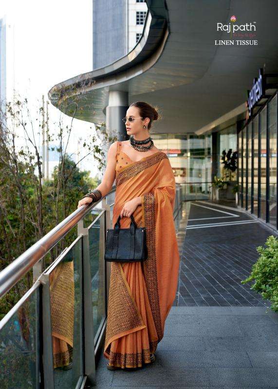 rajpath presents blackberry linen tissue silk elegant style saree catalog wholesaler and exporter 