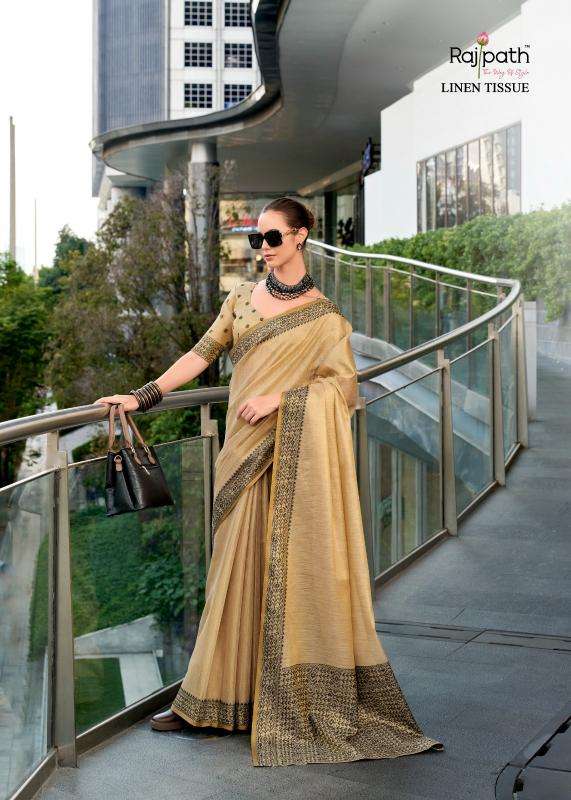rajpath presents blackberry linen tissue silk elegant style saree catalog wholesaler and exporter 