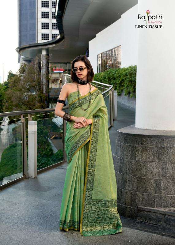 rajpath presents blackberry linen tissue silk elegant style saree catalog wholesaler and exporter 