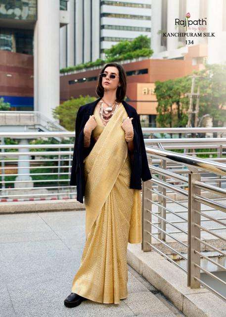 rajpath presents butterscotch kanchivaram handloom stylish look saree catalog wholesaler and exporter 