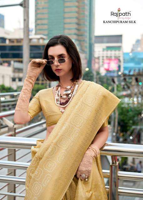 rajpath presents butterscotch kanchivaram handloom stylish look saree catalog wholesaler and exporter 