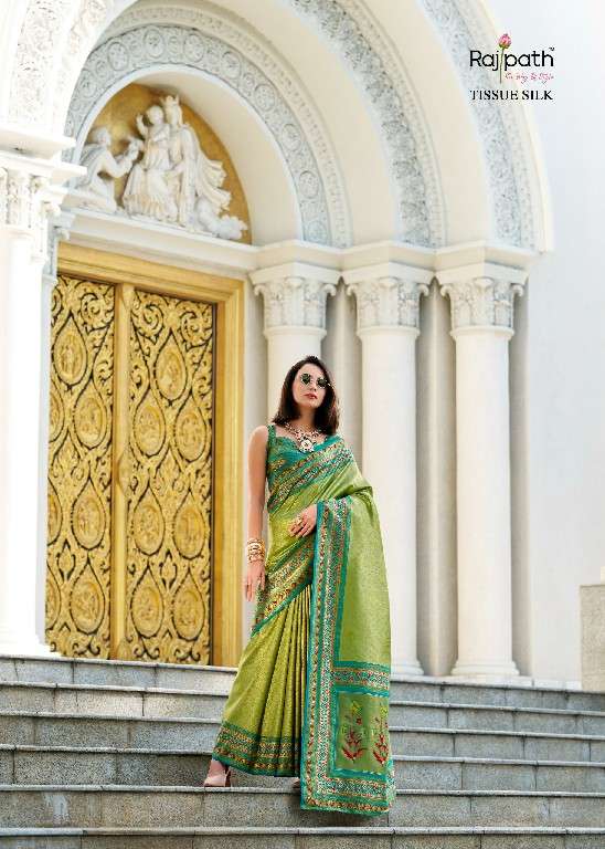 Rajpath Presents Rajkumari Wholesale Tissue Silk Party Wear Sarees Catalog Wholesaler And Exporter In Surat