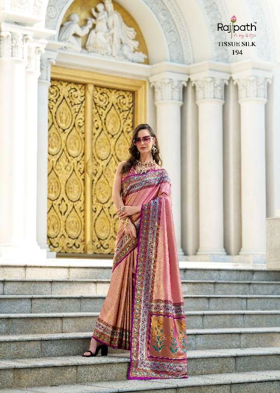Rajpath Presents Rajkumari Wholesale Tissue Silk Party Wear Sarees Catalog Wholesaler And Exporter In Surat