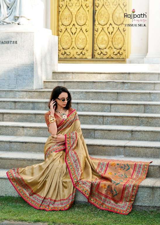 Rajpath Presents Rajkumari Wholesale Tissue Silk Party Wear Sarees Catalog Wholesaler And Exporter In Surat