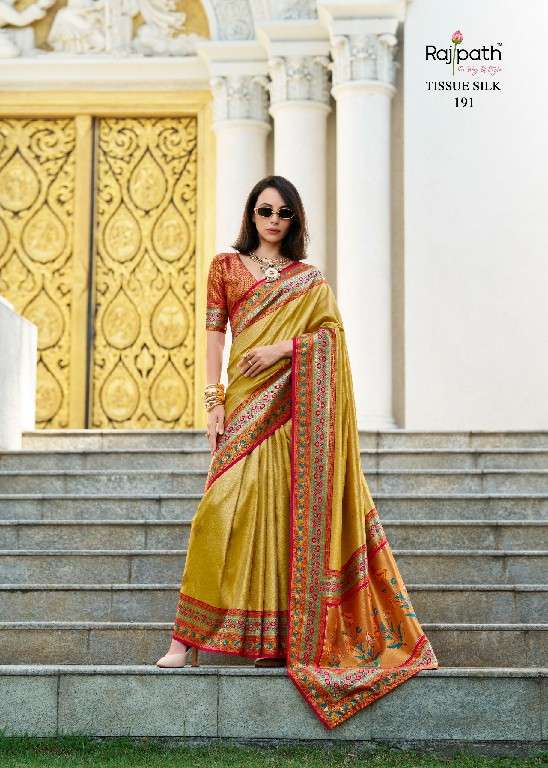 Rajpath Presents Rajkumari Wholesale Tissue Silk Party Wear Sarees Catalog Wholesaler And Exporter In Surat