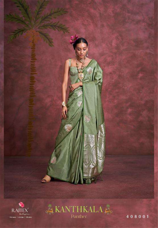  rajtex presents kanthkala panther satin handloom shop trendy sarees catalog wholesaler and exporter in surat