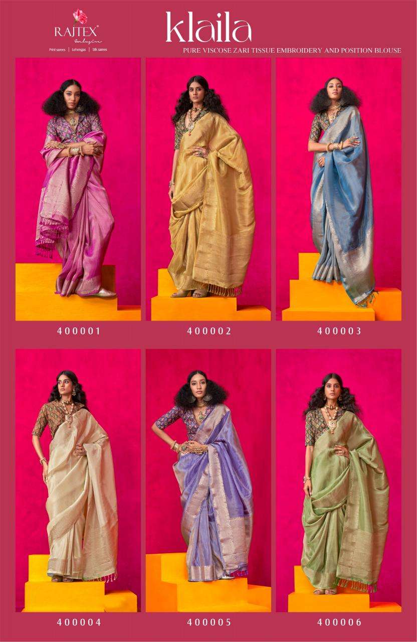 Rajtex Presents Klaila  Zari Tissue Attractive Look Fancy Sarees Catalog Wholesaler And Exporter 