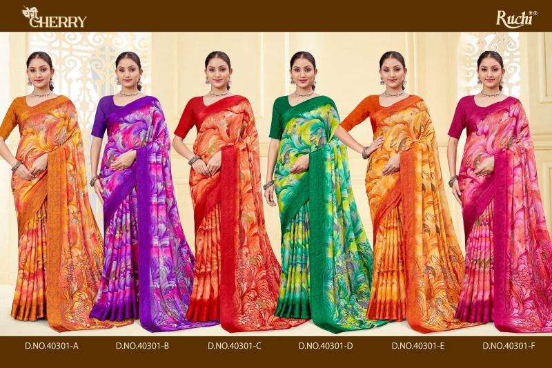 ruchi presents cherry vol-43 chiffon printed sarees catalog wholesaler and exporter 