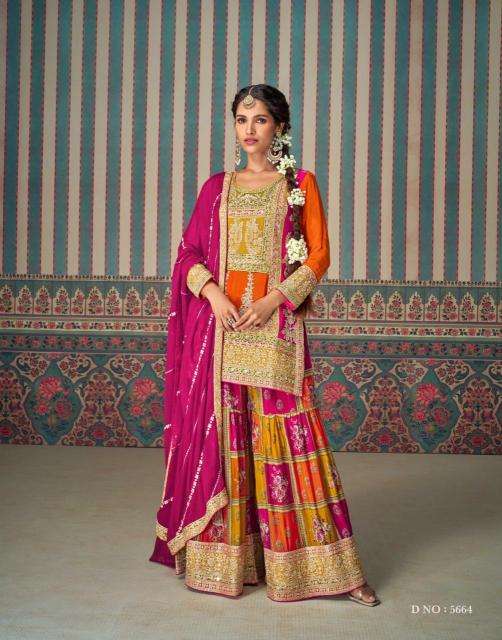 sayuri designer presents mahi pro readymade chinon silk plazzo style dress catalog wholesaler and exporter in surat
