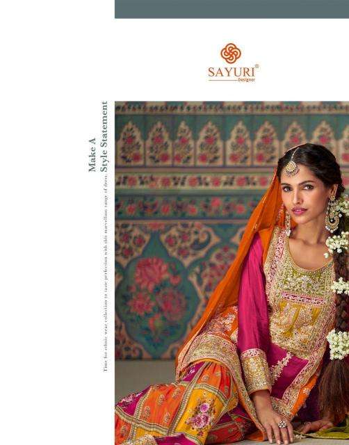 sayuri designer presents mahi pro readymade chinon silk plazzo style dress catalog wholesaler and exporter in surat
